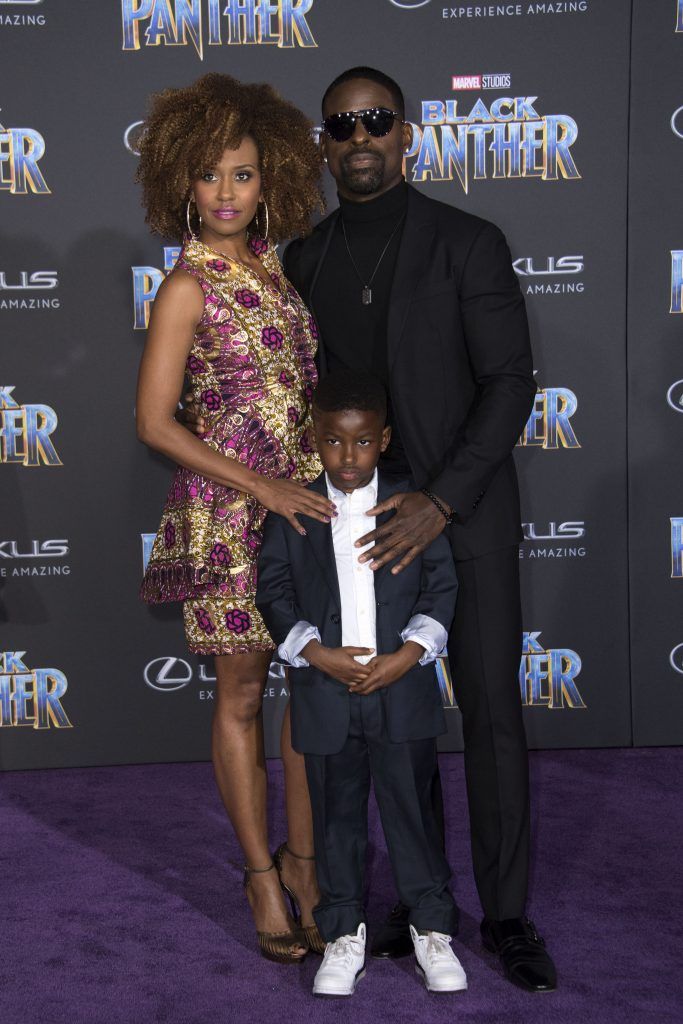 Actor Sterling K. Brown and family attend the world premiere of Marvel Studios Black Panther, on January 29, 2018, in Hollywood, California. (Photo by VALERIE MACON/AFP/Getty Images)