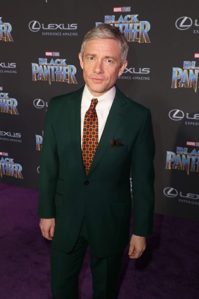 Martin Freeman arrives for the World Premiere of Marvel Studios Black Panther, presented by Lexus, at Dolby Theatre in Hollywood on January 29th.  (Photo by Joe Scarnici/Getty Images for Lexus)