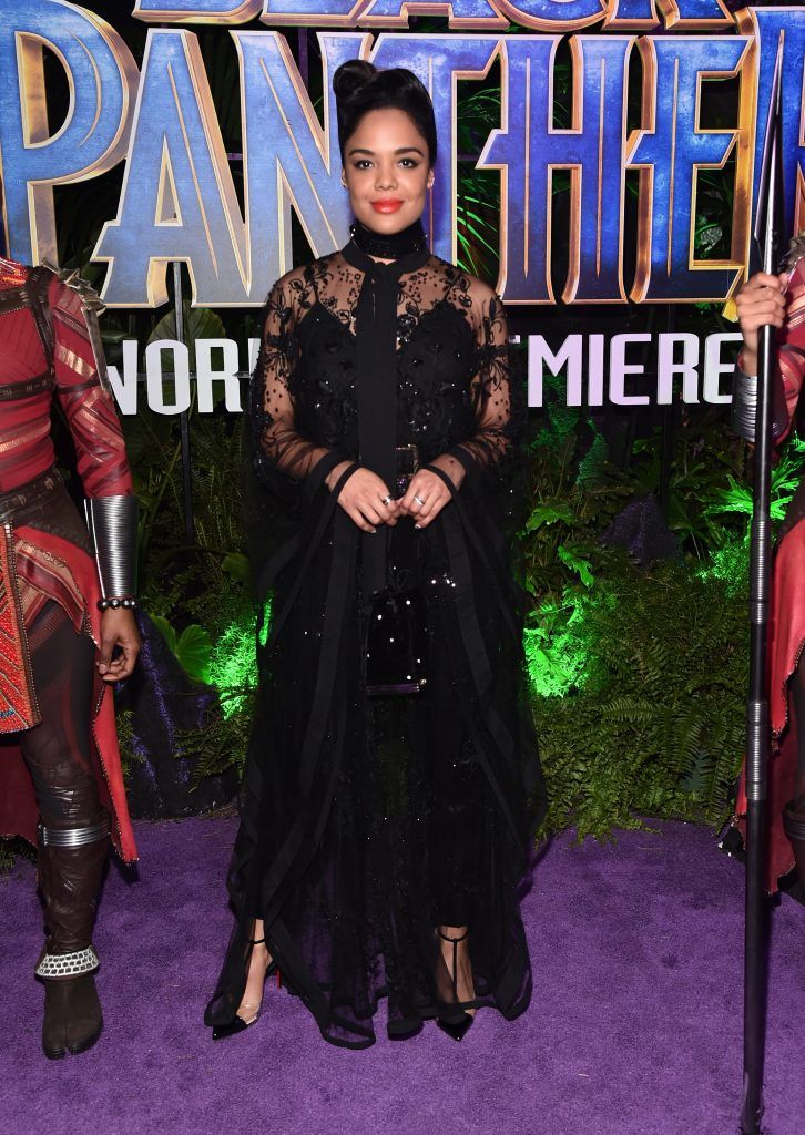 Actor Tessa Thompson at the Los Angeles World Premiere of Marvel Studios' BLACK PANTHER at Dolby Theatre on January 29, 2018 in Hollywood, California.  (Photo by Alberto E. Rodriguez/Getty Images for Disney)