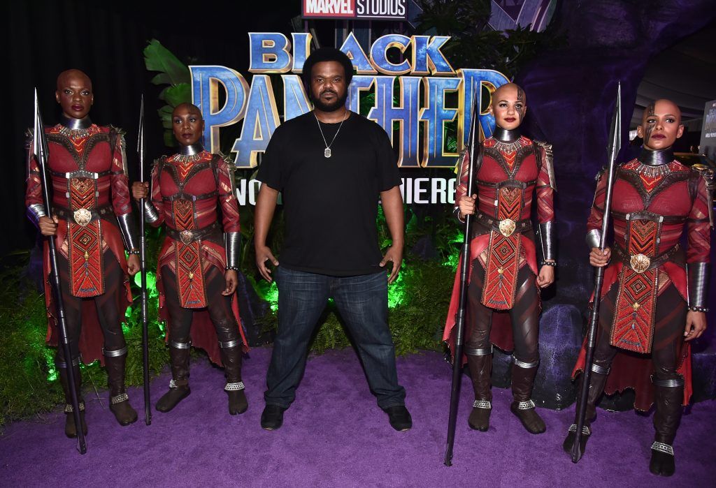 Actor Craig Robinson (C) at the Los Angeles World Premiere of Marvel Studios' BLACK PANTHER at Dolby Theatre on January 29, 2018 in Hollywood, California.  (Photo by Alberto E. Rodriguez/Getty Images for Disney)