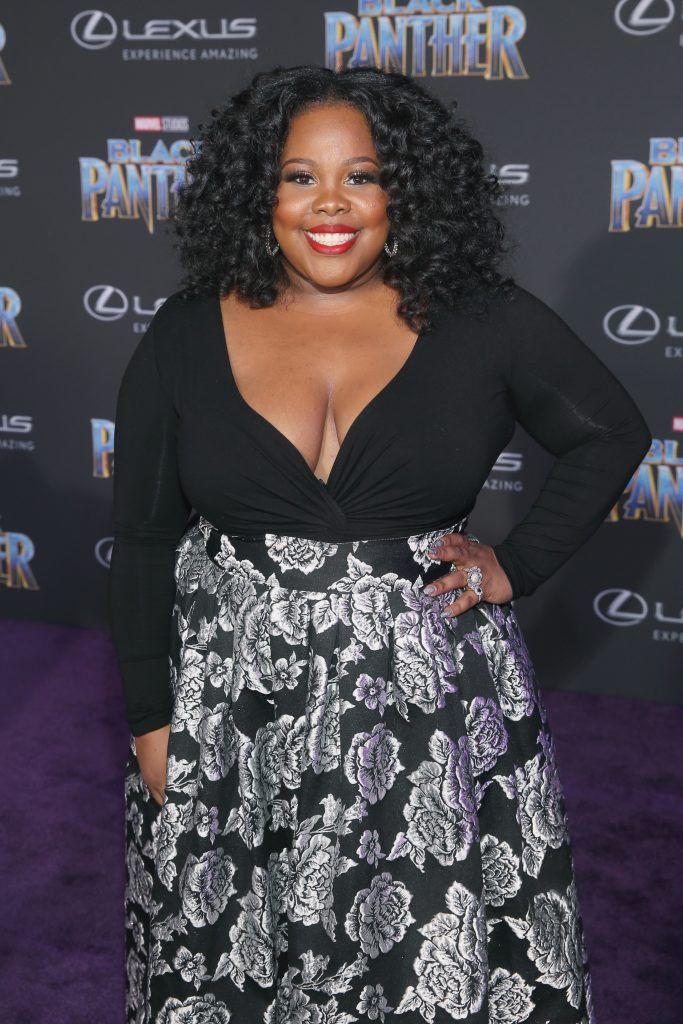 Actor Amber Riley at the Los Angeles World Premiere of Marvel Studios' BLACK PANTHER at Dolby Theatre on January 29, 2018 in Hollywood, California.  (Photo by Jesse Grant/Getty Images for Disney)