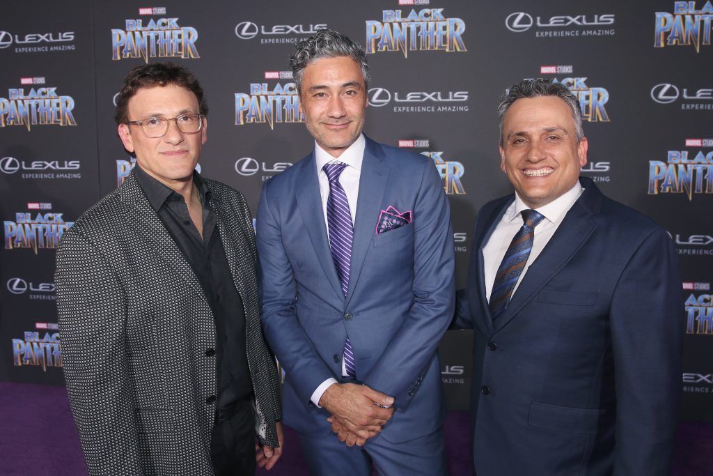 Directors Anthony Russo, Taika Waititi, and Joe Russo at the Los Angeles World Premiere of Marvel Studios' BLACK PANTHER at Dolby Theatre on January 29, 2018 in Hollywood, California.  (Photo by Jesse Grant/Getty Images for Disney)