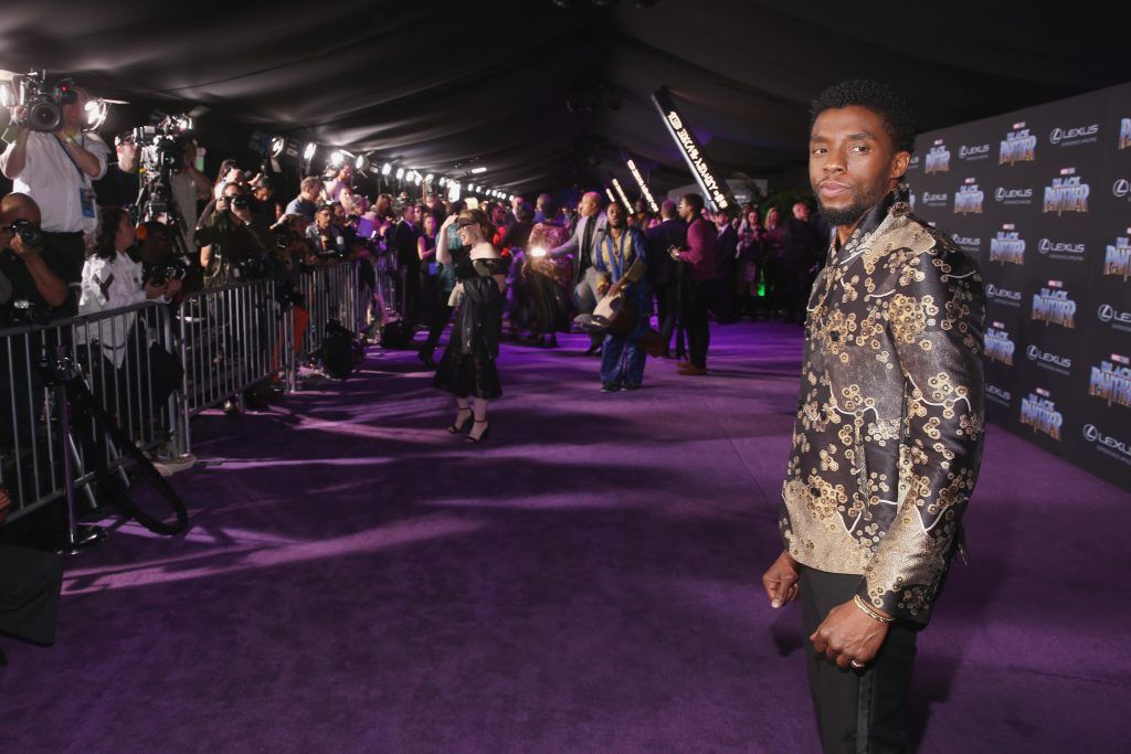 Actor Chadwick Boseman at the Los Angeles World Premiere of Marvel Studios' BLACK PANTHER at Dolby Theatre on January 29, 2018 in Hollywood, California.  (Photo by Jesse Grant/Getty Images for Disney)
