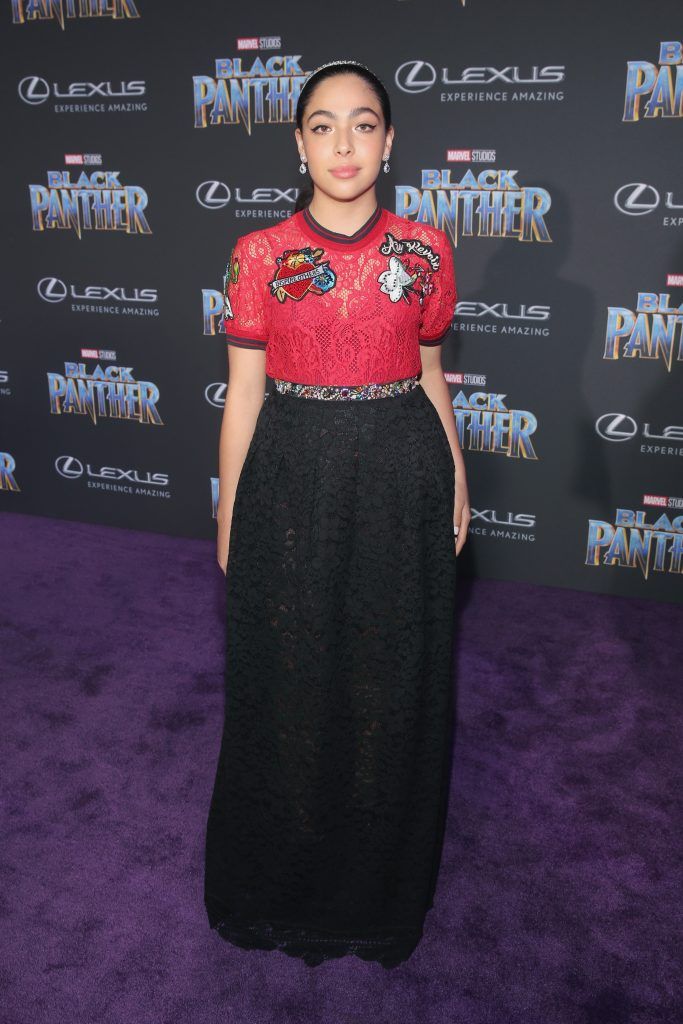 Actor Allegra Acosta at the Los Angeles World Premiere of Marvel Studios' BLACK PANTHER at Dolby Theatre on January 29, 2018 in Hollywood, California.  (Photo by Jesse Grant/Getty Images for Disney)
