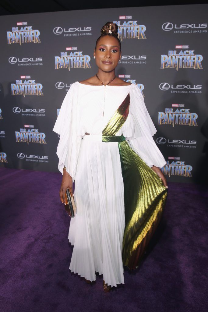Actor Issa Rae at the Los Angeles World Premiere of Marvel Studios' BLACK PANTHER at Dolby Theatre on January 29, 2018 in Hollywood, California.  (Photo by Jesse Grant/Getty Images for Disney)