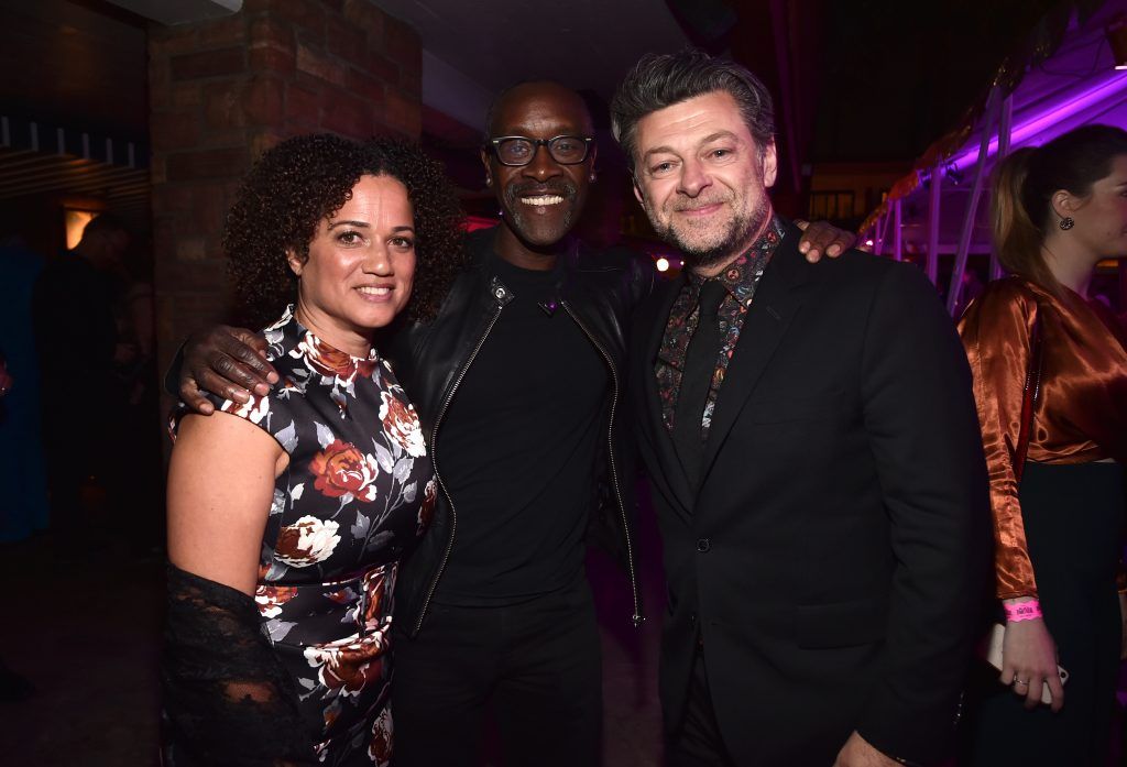 Bridgid Coulter, actors Don Cheadle and Andy Serkis at the Los Angeles World Premiere of Marvel Studios' BLACK PANTHER at Dolby Theatre on January 29, 2018 in Hollywood, California.  (Photo by Alberto E. Rodriguez/Getty Images for Disney)