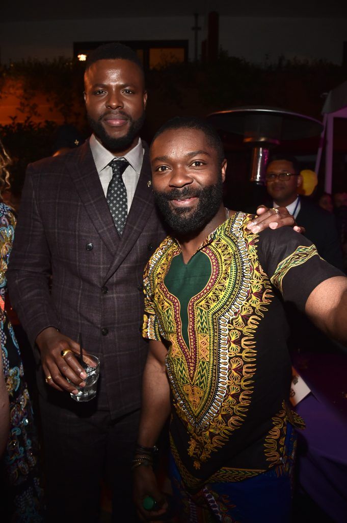 Actors Winston Duke (L) and David Oyelowo at the Los Angeles World Premiere of Marvel Studios' BLACK PANTHER at Dolby Theatre on January 29, 2018 in Hollywood, California.  (Photo by Alberto E. Rodriguez/Getty Images for Disney)