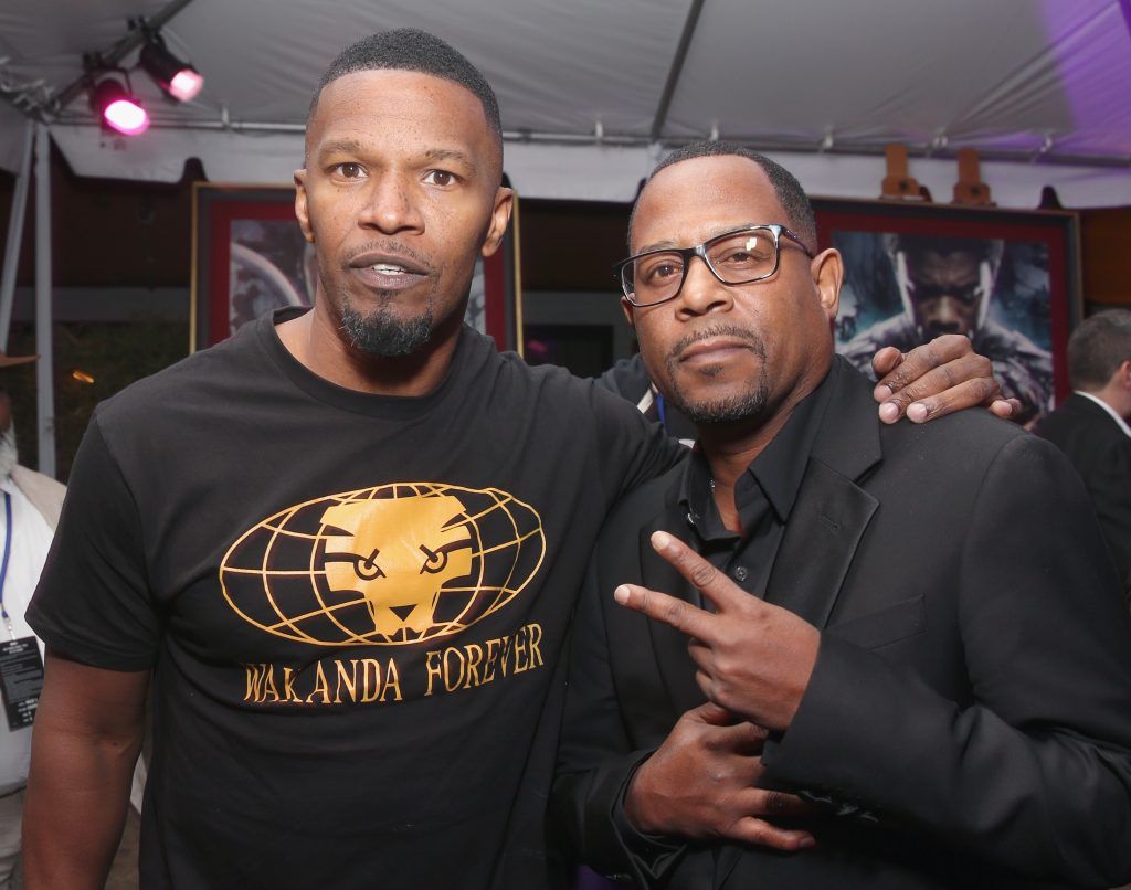 Actor Jamie Foxx (L) and actor/comedian Martin Lawrence at the Los Angeles World Premiere of Marvel Studios' BLACK PANTHER at Dolby Theatre on January 29, 2018 in Hollywood, California.  (Photo by Jesse Grant/Getty Images for Disney)