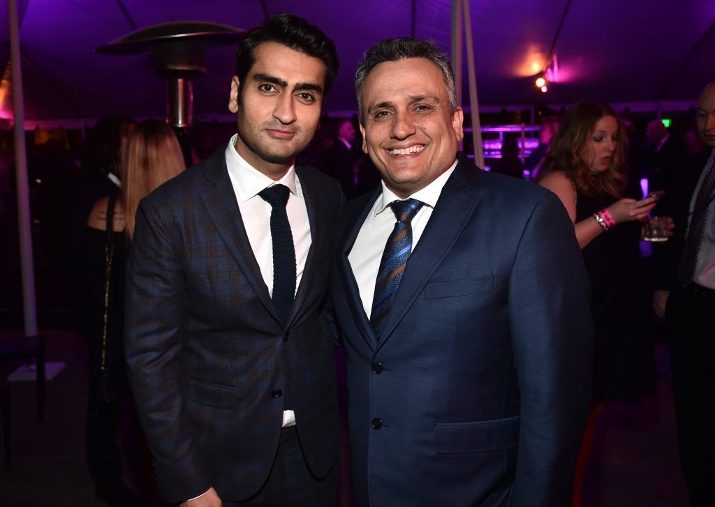 Actor Kumail Nanjiani (L) and director Joe Russo at the Los Angeles World Premiere of Marvel Studios' BLACK PANTHER at Dolby Theatre on January 29, 2018 in Hollywood, California.  (Photo by Alberto E. Rodriguez/Getty Images for Disney)