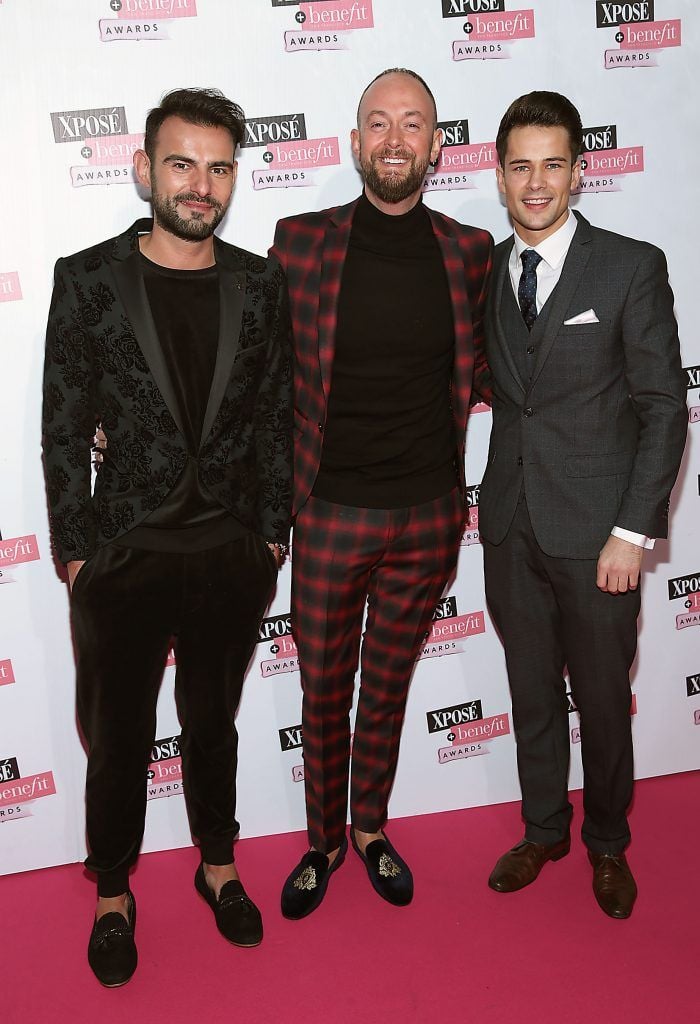 Rob Condon, Christian Shannon and Darren Regazzoli at the inaugural Xpose Benefit Awards that took place in The Mansion House, Dublin to celebrate the best in fashion and entertainment in Ireland. Picture: Brian McEvoy