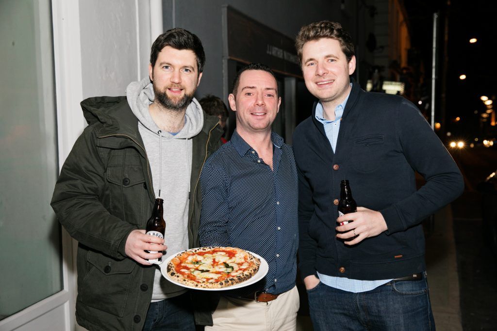 John Coleman & Conall Doorley & Karl Fitzpatrick pictured at the launch of Zero Zero, a new pizzeria located on 21 Patrick Street, Dun Laoghaire