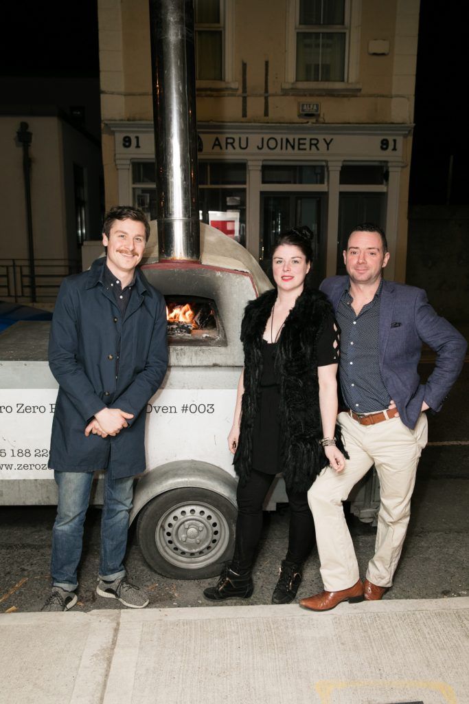 Ronan Crinon & Alexandra Walsh & Conall Doorley pictured at the launch of Zero Zero, a new pizzeria located on 21 Patrick Street, Dun Laoghaire