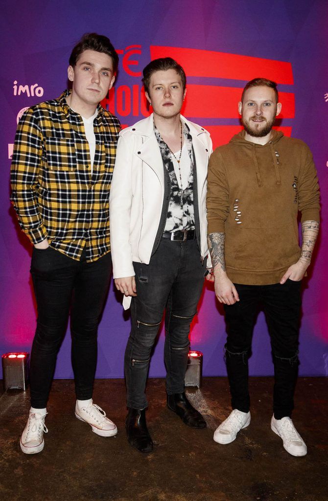Joe Regan, Shobsy and Paul Ridgeway of the band State Lights at the announcement of the shortlist for the RTÉ Choice Music Prize, Irish Song of the Year 2017 at Tramline, Dublin (31st January 2018). Picture: Andres Poveda