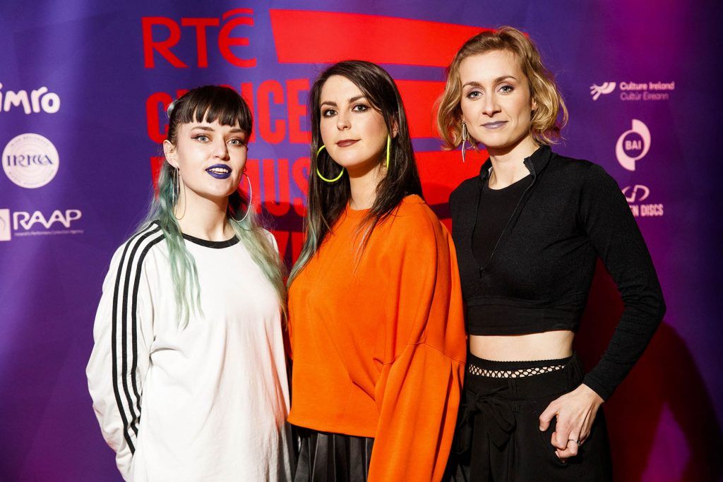 Caoimhe Barry, Saoirse Duane and Karen Cowley of Wyvern Lingo at the announcement of the shortlist for the RTÉ Choice Music Prize, Irish Song of the Year 2017 at Tramline, Dublin (31st January 2018). Picture: Andres Poveda