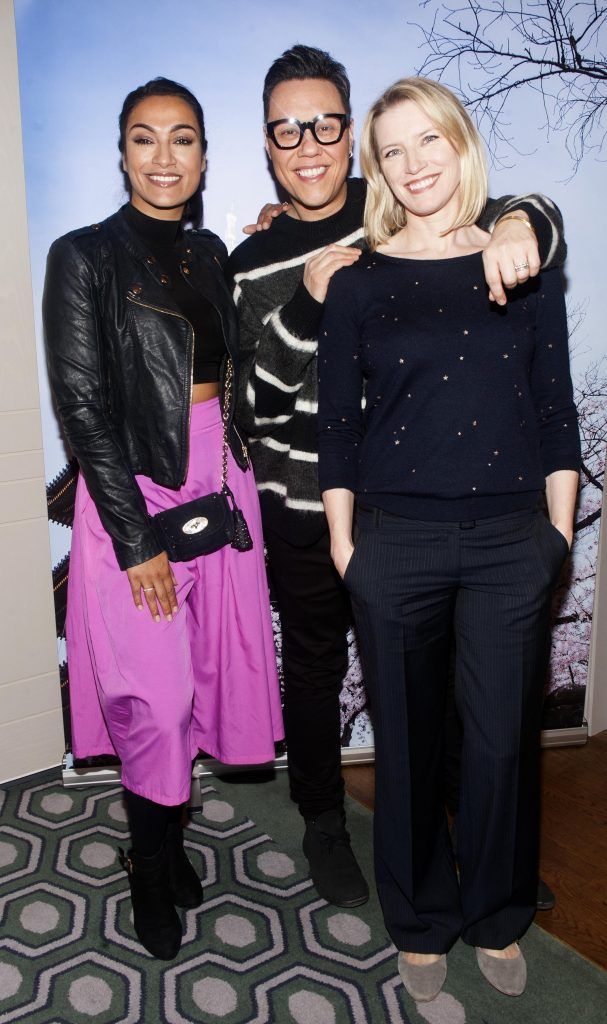 Gail Kaneswaran, Gok Wan and Pamela Flood pictured at Gok Wan and Danielle Mahon's launch of their Fashion and Beauty Collective roadshows in the Westbury Hotel, Dublin. Photo: Patrick O'Leary