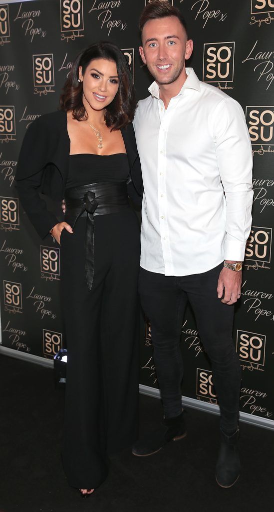 Suzanne Jackson and husband Dylan O Connor at the launch of the SOSU By SJ Lauren Pope Faux Mink Lash Collection at the Cliff Townhouse, Dublin. Photo by Brian McEvoy
