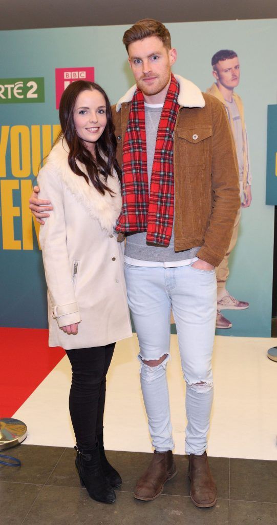 Mairead Laffin and Richard Mander at the launch of the new Young Offenders television series at the ODEON Cinema in Point Square, Dublin. 'The Young Offenders' debuts on RTE2 on Thursday 8th February at 9.30pm. Photo by Morris Wall