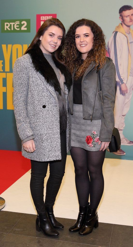 Niamh McCann and Kerri Murphy at the launch of the new Young Offenders television series at the ODEON Cinema in Point Square, Dublin. 'The Young Offenders' debuts on RTE2 on Thursday 8th February at 9.30pm. Photo by Morris Wall