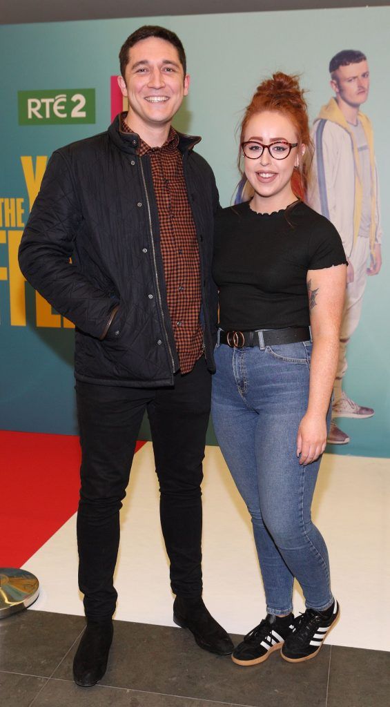 Sean Mulligan and Tara Brennan at the launch of the new Young Offenders television series at the ODEON Cinema in Point Square, Dublin. 'The Young Offenders' debuts on RTE2 on Thursday 8th February at 9.30pm. Photo by Morris Wall