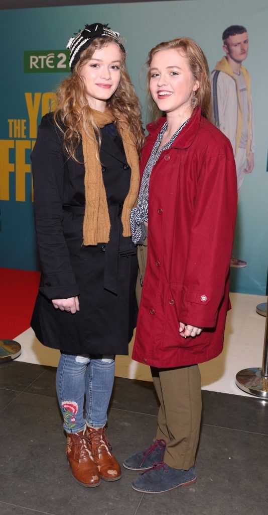 Cait Bird and Maura Bird Walley at the launch of the new Young Offenders television series at the ODEON Cinema in Point Square, Dublin. 'The Young Offenders' debuts on RTE2 on Thursday 8th February at 9.30pm. Photo by Morris Wall