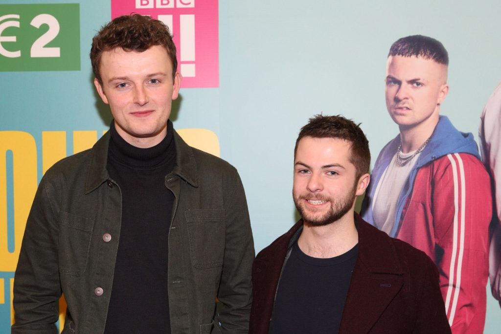 Chris Walley and Alex Murphy at the launch of the new Young Offenders television series at the ODEON Cinema in Point Square, Dublin. 'The Young Offenders' debuts on RTE2 on Thursday 8th February at 9.30pm. Photo by Morris Wall