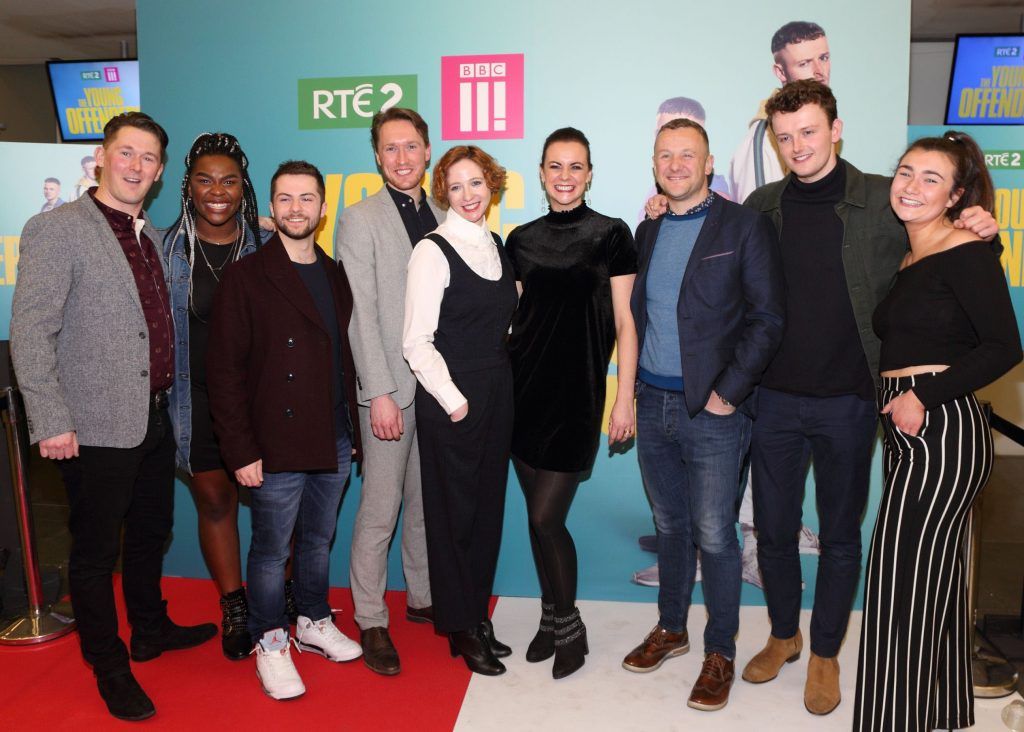 The cast of  Young Offenders television series at the launch of the new television series at the ODEON Cinema in Point Square, Dublin. 'The Young Offenders' debuts on RTE2 on Thursday 8th February at 9.30pm. Photo by Morris Wall