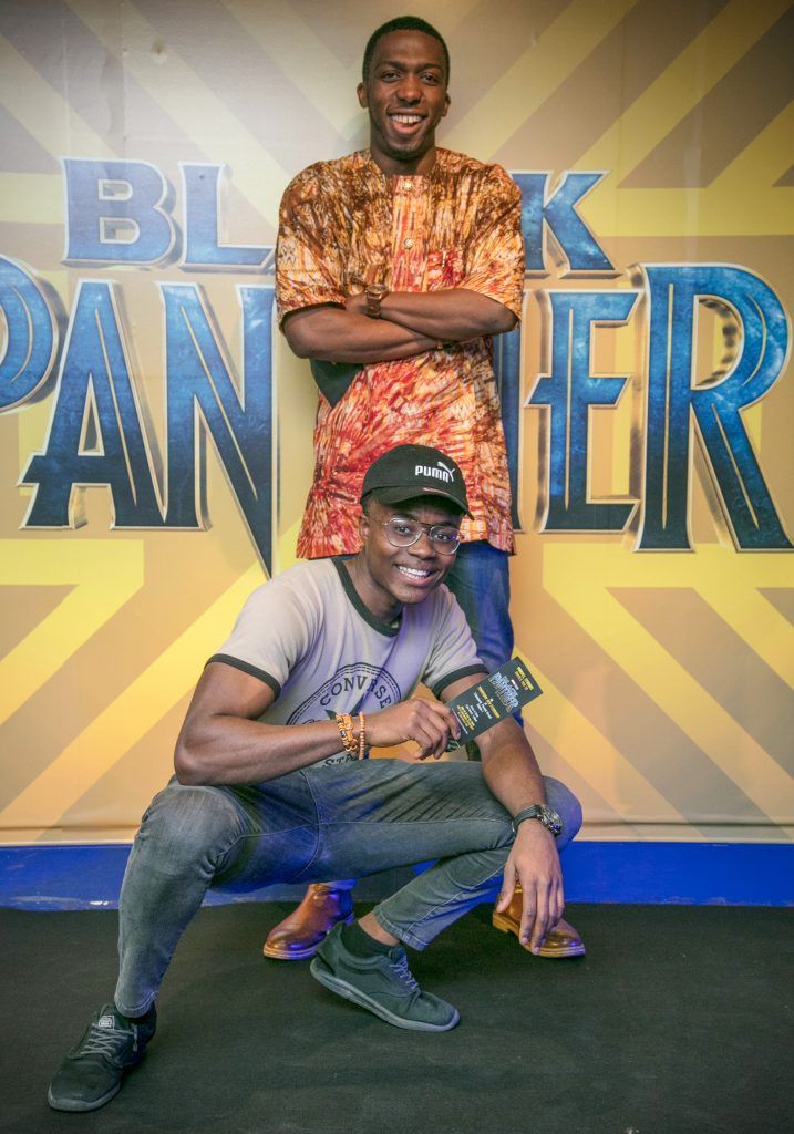 Joseph Adegbemi & Sam Okebabi pictured at the special preview screening of Marvel's Black Panther in Cineworld Parnell Street. Photo: Anthony Woods.