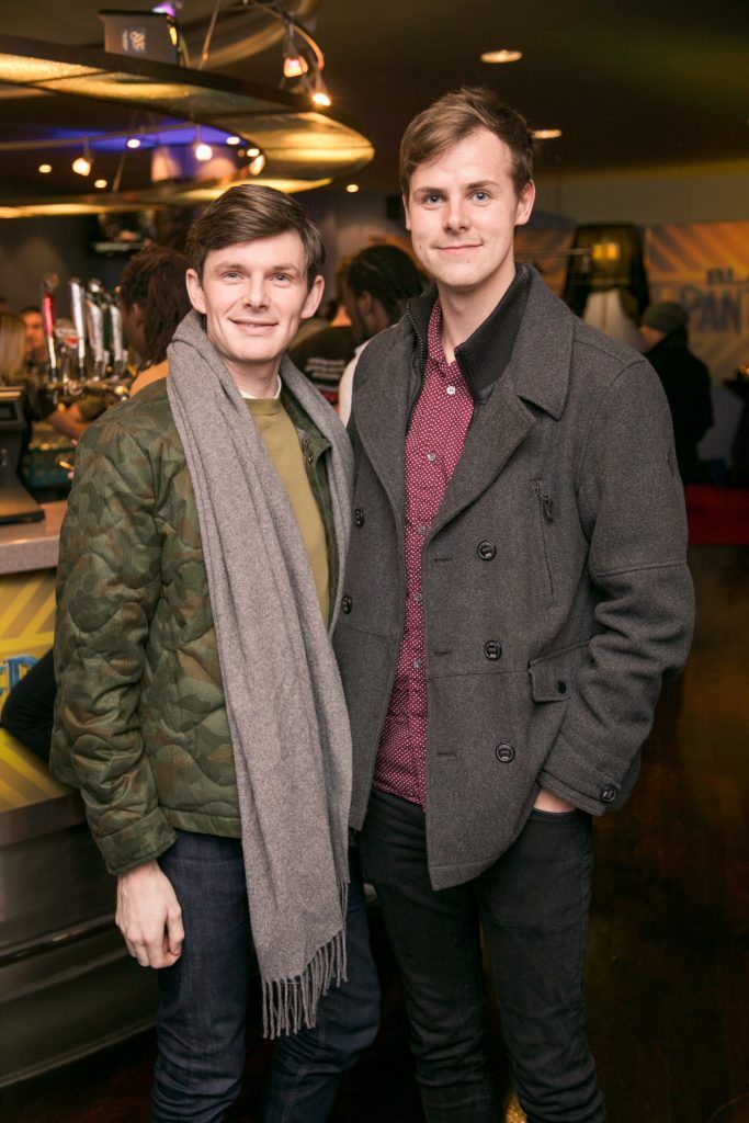 Shane McGlynn & Colm Corrigan pictured at the special preview screening of Marvel's Black Panther in Cineworld Parnell Street. Photo: Anthony Woods.