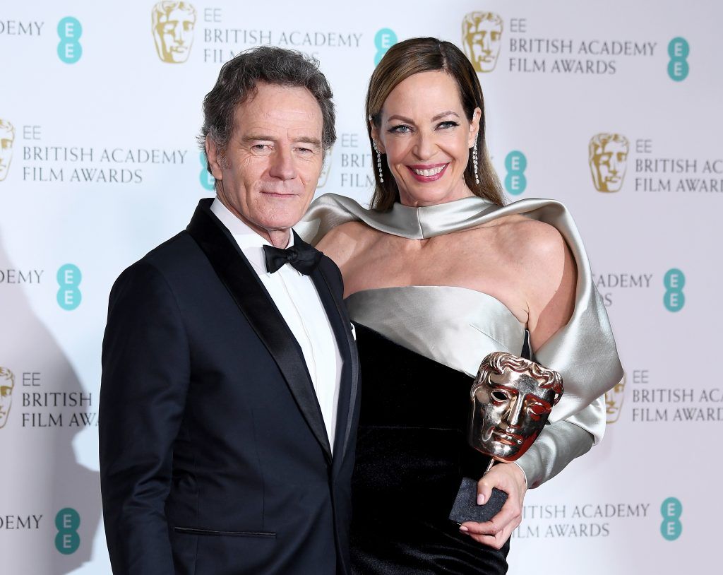 Actress Allison Janney (R), and Bryan Cranston pose in the press room during the EE British Academy Film Awards (BAFTA) held at Royal Albert Hall on February 18, 2018 in London, England.  (Photo by Jeff Spicer/Jeff Spicer/Getty Images)