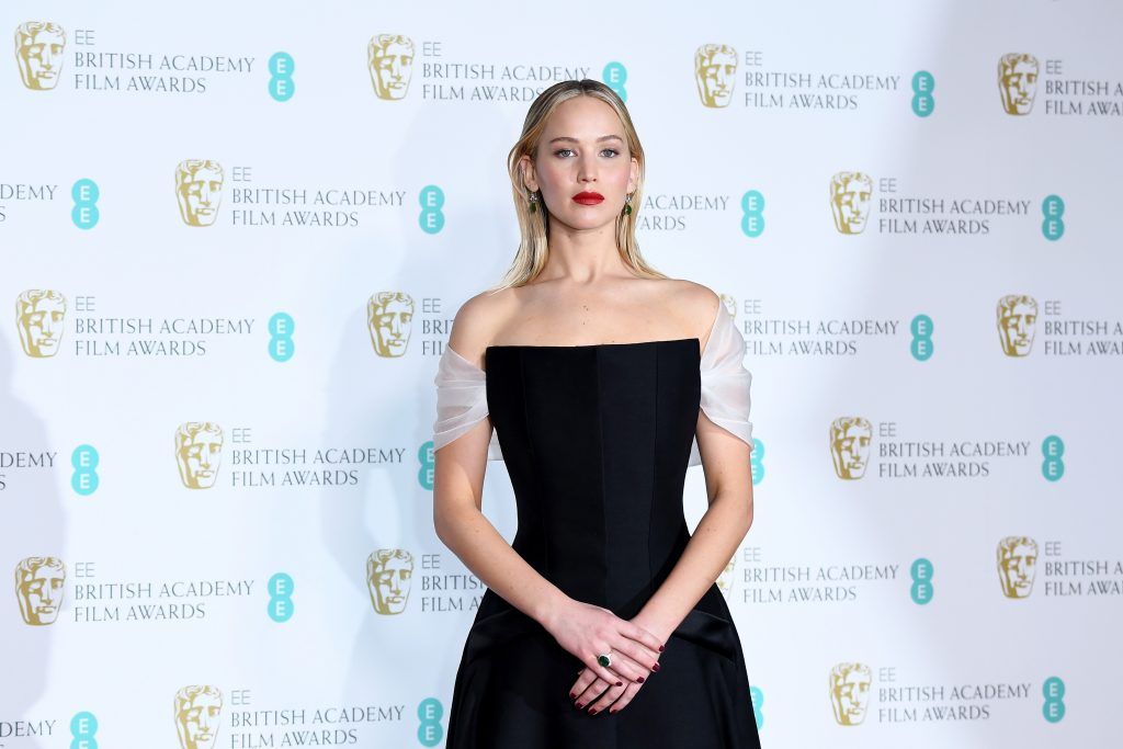 Actress Jennifer Lawrence poses in the press room during the EE British Academy Film Awards (BAFTA) held at Royal Albert Hall on February 18, 2018 in London, England.  (Photo by Jeff Spicer/Jeff Spicer/Getty Images)