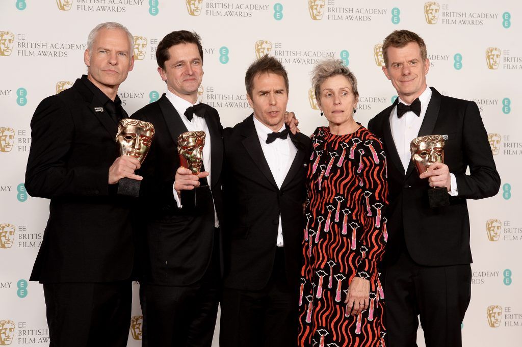 Accepting the Best Film award for 'Three Billboards Outside Ebbing, Missouri' during the EE British Academy Film Awards (BAFTAs) held at Royal Albert Hall on February 18, 2018 in London, England.  (Photo by Dave J Hogan/Dave J Hogan/Getty Images)