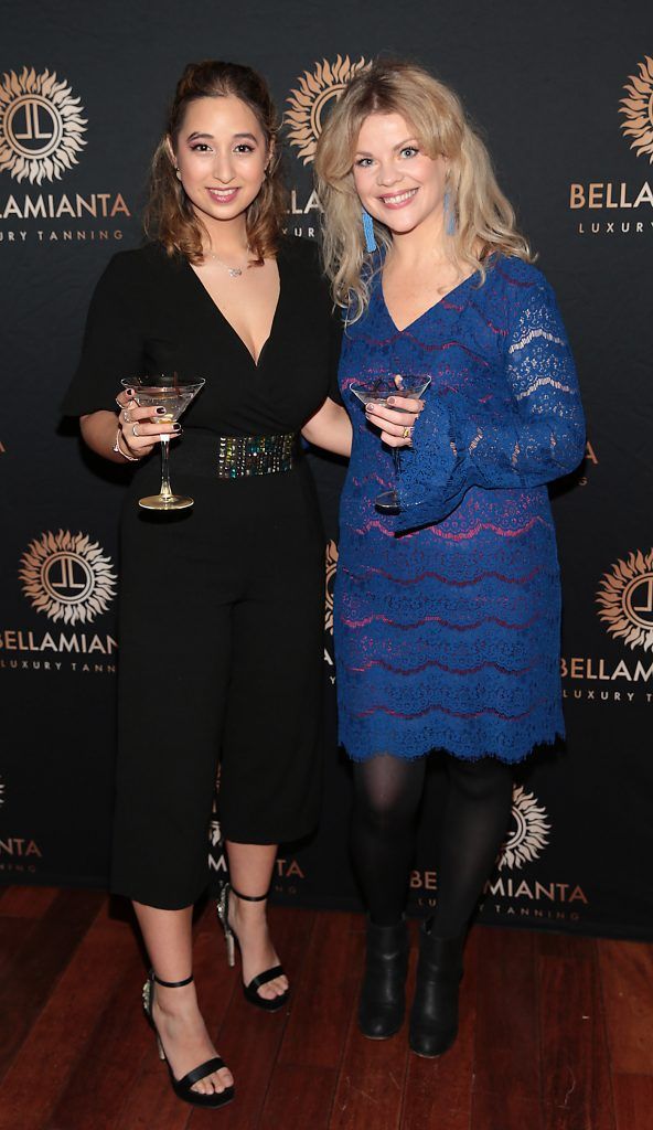 Nirina Plunkett and Edel Lawless at the launch of Bellamianta Tan Liquid Gold at Ananda Restaurant, Dundrum. Photo by Brian McEvoy