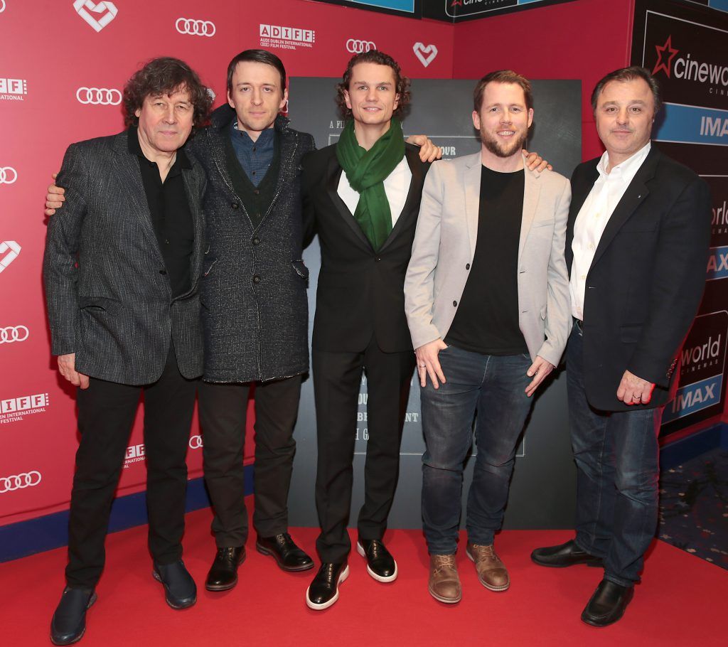 Stephen Rea, Lance Daly, Arcadiy Golubovich, Macdar Kelleher and Tim O Hair at the screening of Black 47 for the Gala Opening of the Audi Dublin International Film Festival.  Picture by Brian McEvoy