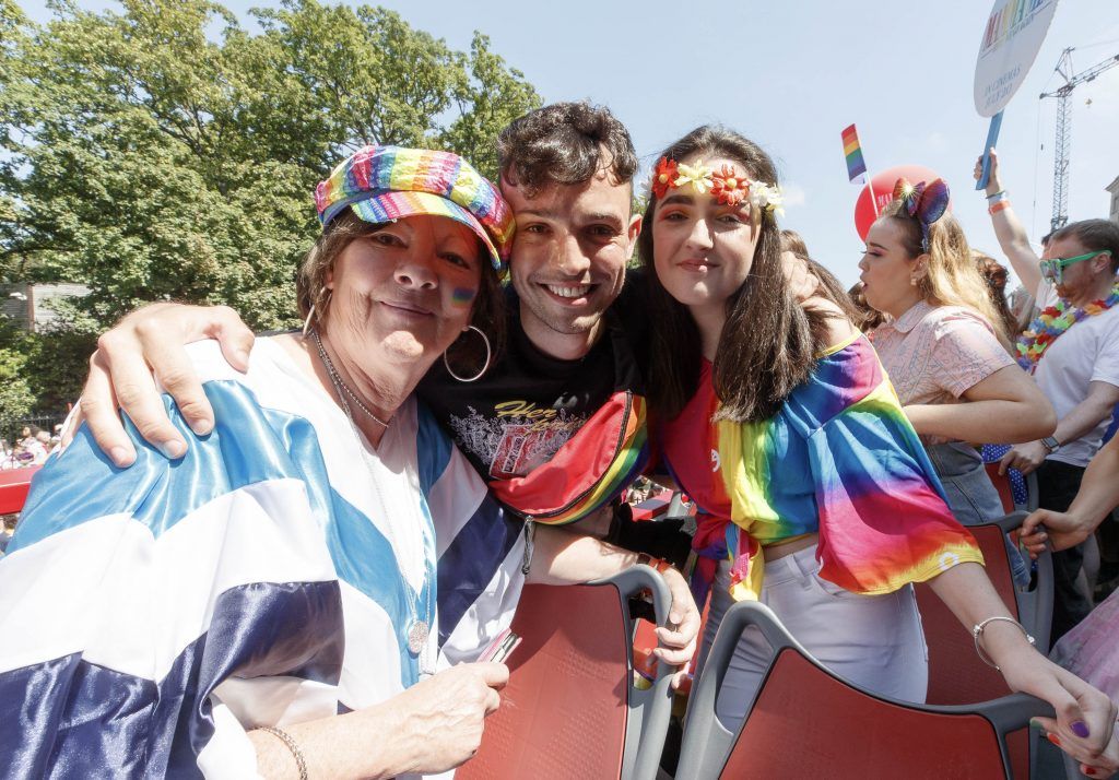 James Kavanagh with his mother Margaret and sister Sarah pictured on the Mamma Mia! Here We Go Again float at this year's Dublin Pride Parade, Saturday June 30th. Picture Andres Poveda