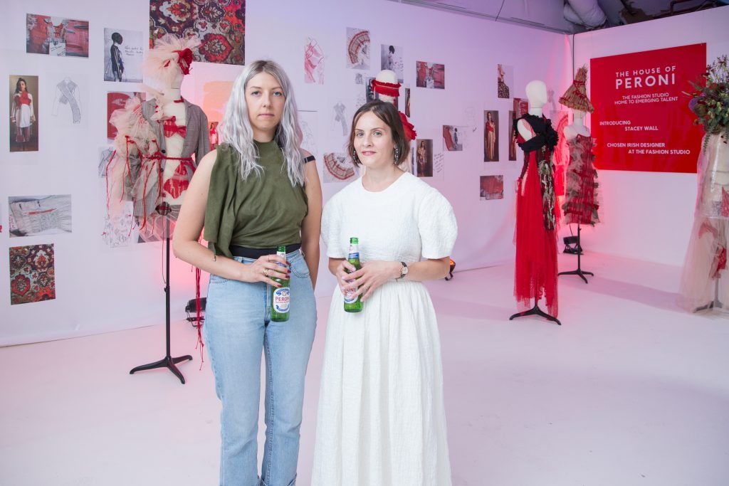 Stacey Wall, Emerging Irish Designer at The Fashion Studio with Aisling Farinella pictured at the launch of The House of Peroni in Dublin. Photo: Anthony Woods
