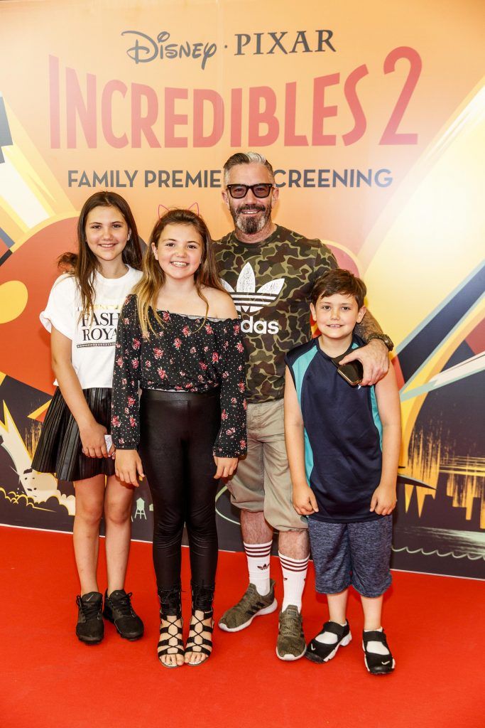Mark O'Keeffe with his family Charlie, Issee and Ely pictured at the special family preview screening of Incredibles 2 in ODEON Point Village. Picture Andres Poveda