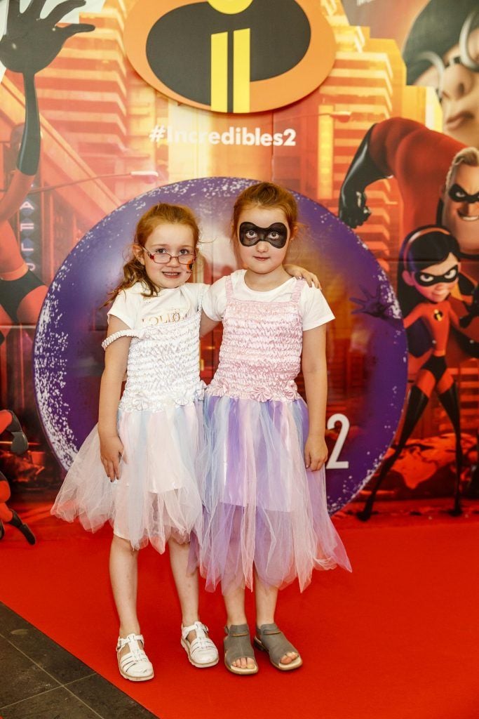 Saibh (5) and Aoibheann Fitzgibbon (6) from Beaumount pictured at the special family preview screening of Incredibles 2 in ODEON Point Village. Picture Andres Poveda