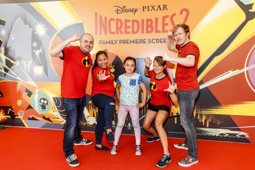 Jason, Richelle and Abigail Rooney with Melissa Baa  and Conor Carrol pictured at the special family preview screening of Incredibles 2 in ODEON Point Village. Picture Andres Poveda