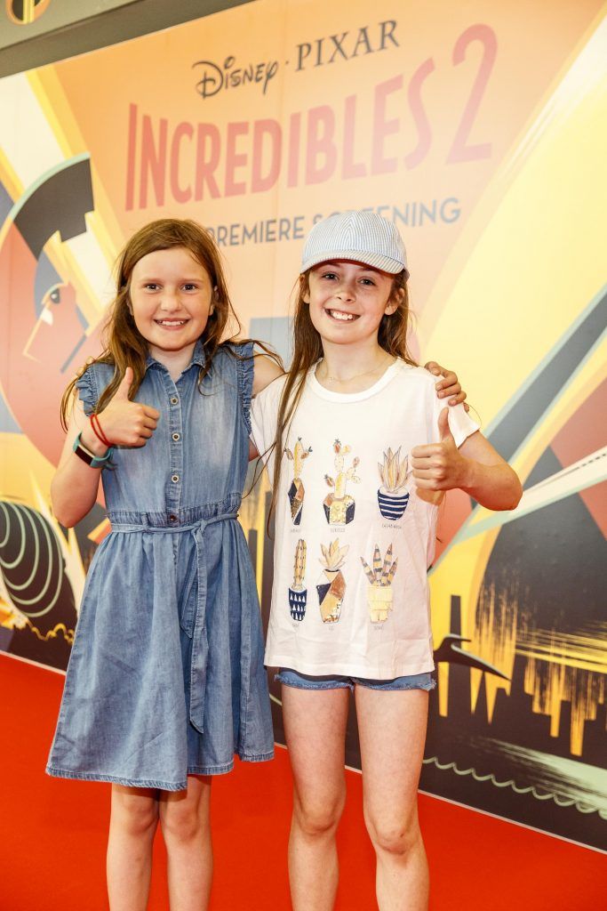 Repro Free: 08/07/2018 Catherine Leahy (9) Alice Keogh (9) pictured at the special family preview screening of ICREDIBLES2 in the Odeon Point Village. Picture Andres Poveda