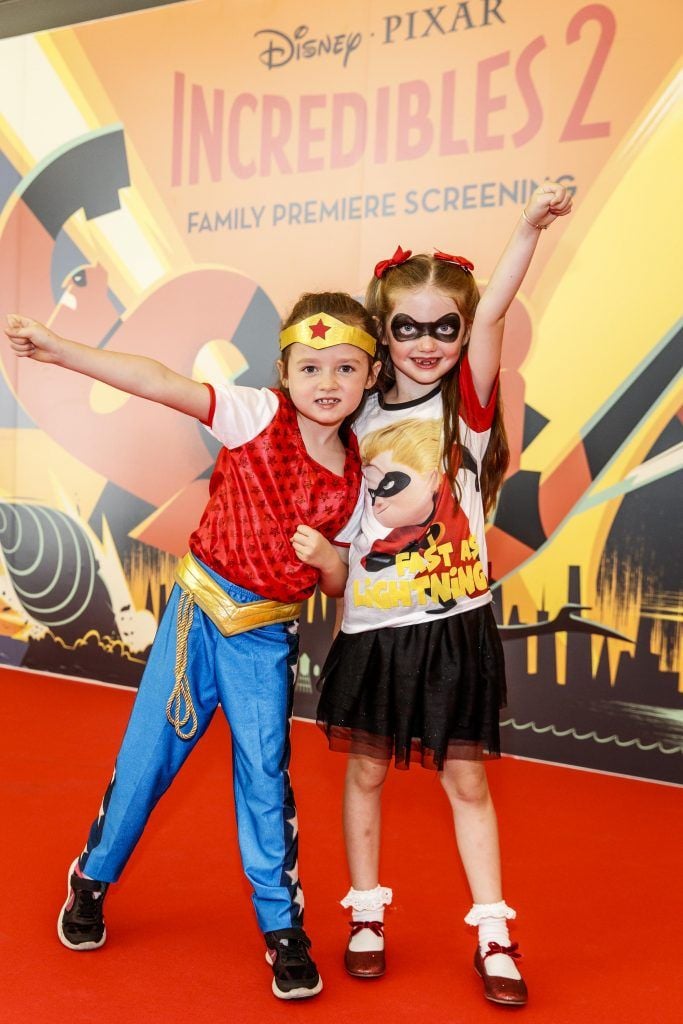 Holly Lyons (6) and Isobele Feighery (6) from Kingswood pictured at the special family preview screening of Incredibles 2 in ODEON Point Village. Picture Andres Poveda