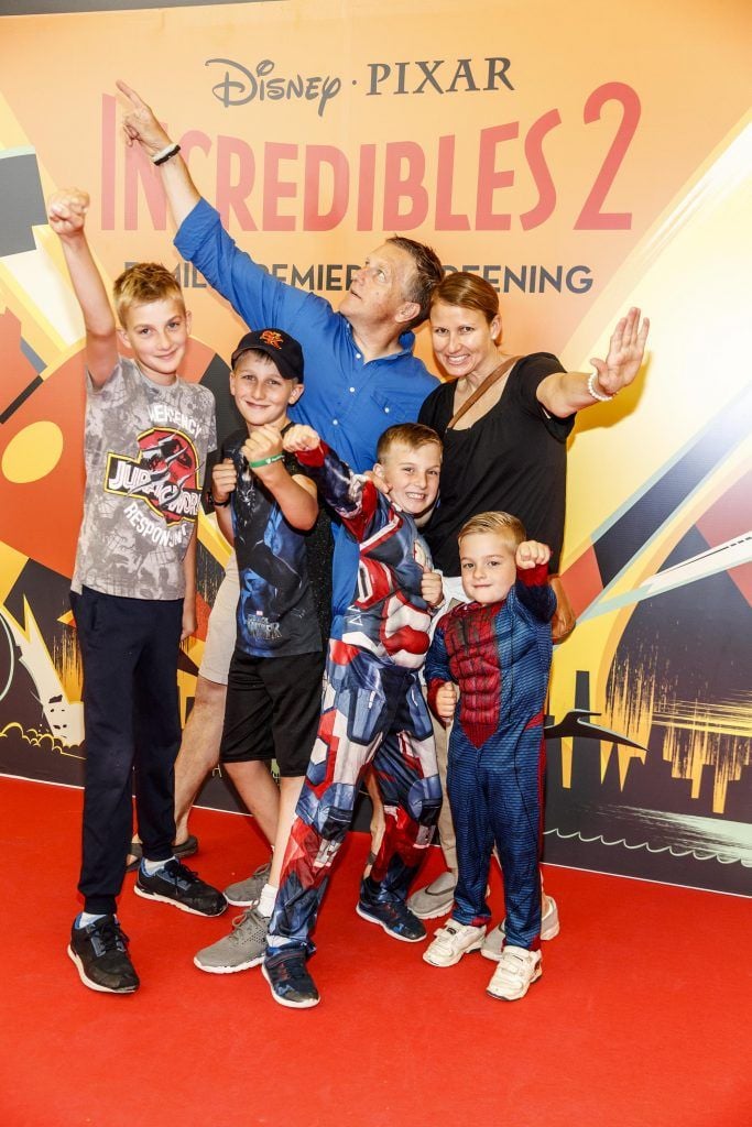 Mark and Michelle Bosse with family Jacob (12), Luke (10), Samuel (7) and Adam (4) pictured at the special family preview screening of Incredibles 2 in ODEON Point Village. Picture Andres Poveda