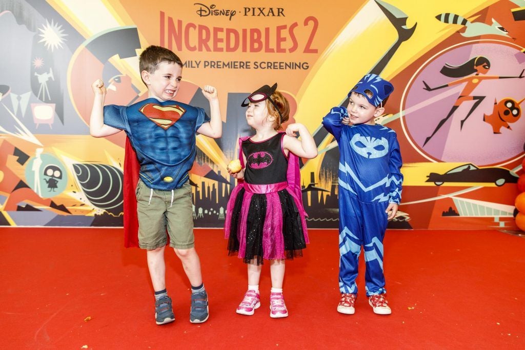 Sean Hughes (6) Eva Hughes (3) and Jake Kelly (3) pictured at the special family preview screening of Incredibles 2 in ODEON Point Village. Picture Andres Poveda