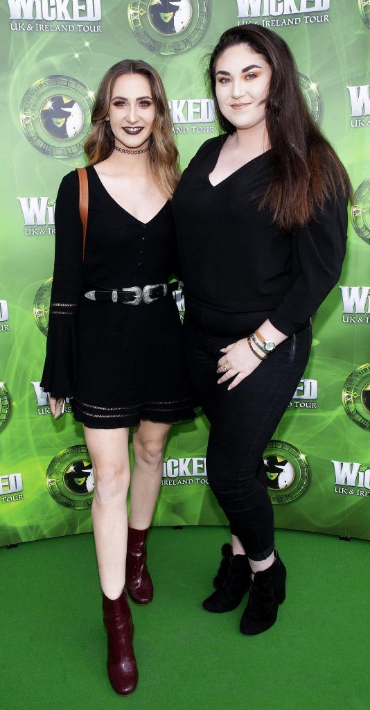 Megan Meredith and Alice Doonan pictured at  the opening night of the West End Musical Wicked at the Bord Gais Energy Theatre ,Dublin Picture: Brian McEvoy Photography
