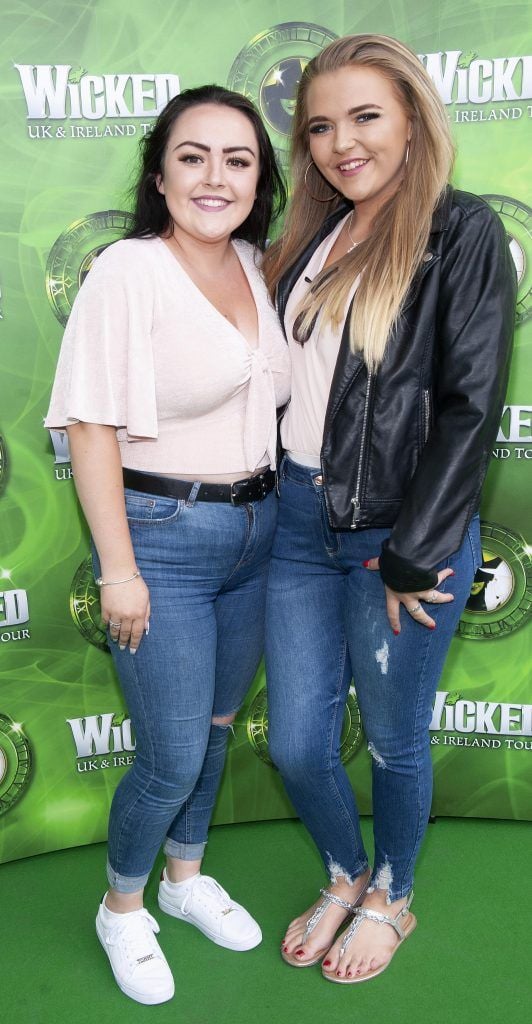 Sophie Kelly and Amy Scully pictured at  the opening night of the West End Musical Wicked at the Bord Gais Energy Theatre ,Dublin Picture: Brian McEvoy Photography
