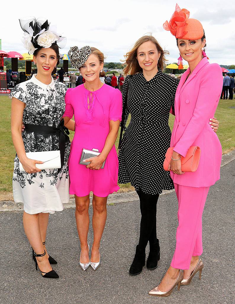 Kerrie Larkin, Orla Breathnach, Dora Curley and Fiona Glynn at the Kilbeggan Races Best Dress Lady Competition Sponsored By Bellamianta Luxury Tan and The Wineport Lodge. Picture: Aishling Conway
