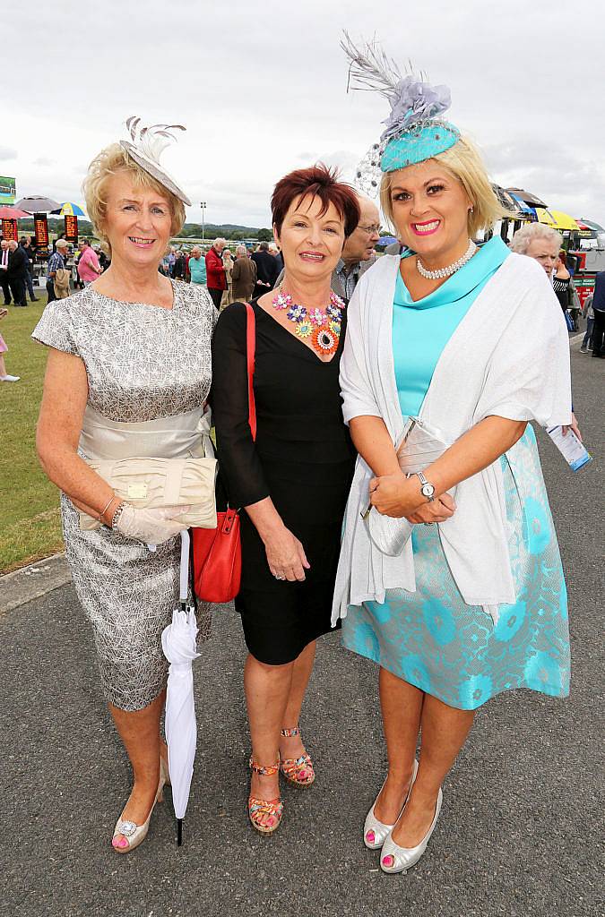 Karen Malone, Mary Maxwell and Kay Kennedy at the Kilbeggan Races Best Dress Lady Competition Sponsored By Bellamianta Luxury Tan and The Wineport Lodge. Picture: Aishling Conway
