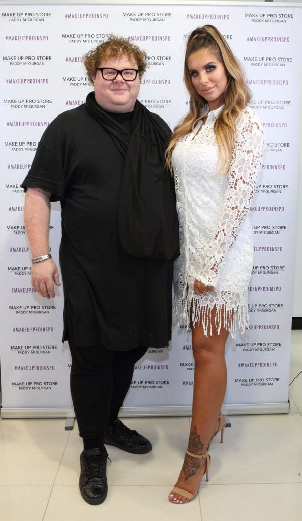 Paddy McGurgan with Love Island beauty Jessica Shears at the opening of the newly relocated Make Up Pro Store in Derry Picture: Brendan Gallagher
