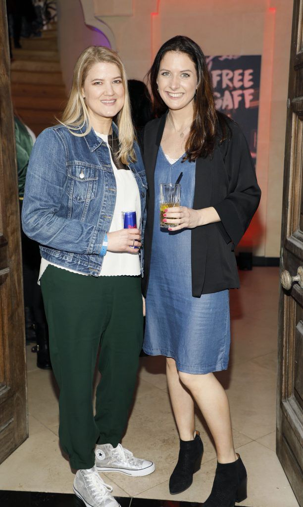 Jenny Huston and Ruth Noble at the preview night of Red Bull Free Gaff in Dublin City. A three-day house party featuring some of Ireland's hottest artists, including Mango x Mathman, Wyvern Lingo and more. Photo by Kieran Harnett
