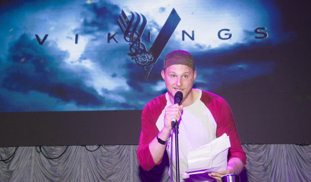 Alexander Ludwig gives a speech at The Vikings cast and crew official rap party at the exclusive Twenty Two Dublin. Photo: Patrick O'Leary