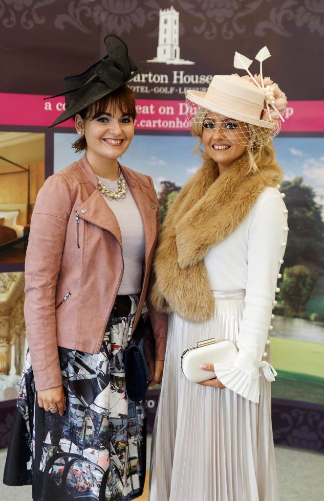 Emma McMullan and Donna McLaughlin from Fermanagh pictured for the Carton House Most Stylish Lady competition at the Boylesports Irish Grand National, Fairyhouse Racecourse, Easter Monday 2nd April 2018. Picture Andres Poveda